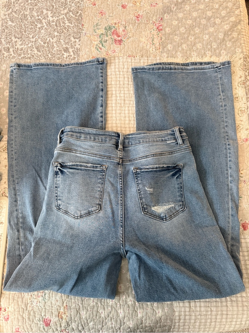 Risen Classic Light Blue Distressed Women's Jeans wide legs - Picture 2 of 4